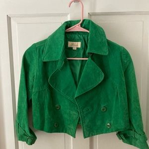 Green Suede Cropped Leather Jacket XS